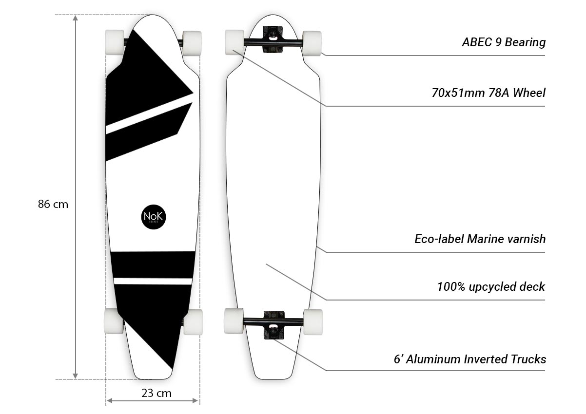 Upcycled Longboard by Nok Boards, technical specifications